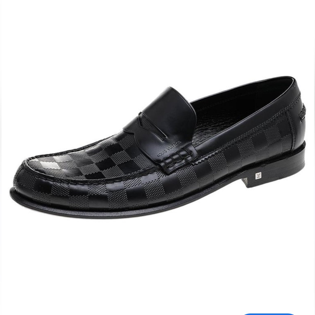 Louis Vuitton Damier Embossed Leather Outline Penny Slip On Loafers